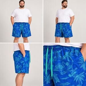 Outdoor Oasis Swim Trunks Mens 3XLT Blue Tropical Flamingo Print Mesh Lined